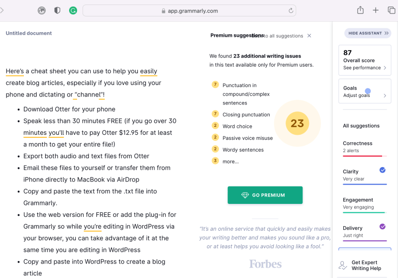 My review of this article in Grammarly